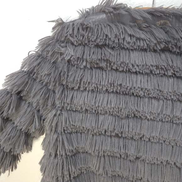 Fantastic Fawn Shaggy Small Gray Faux Fur Jacket Full Tassels Long Sleeves - Picture 9 of 15